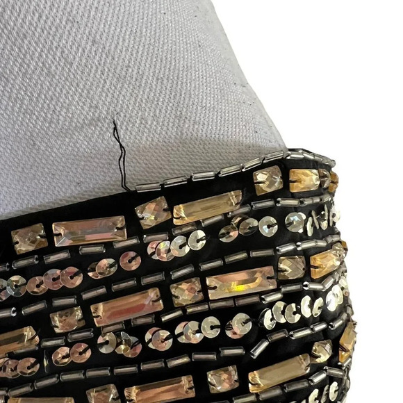 Aqua Strapless Beaded Sequins Dress Size 8 Short Lace Up Backside Black and Gold - Picture 4 of 12